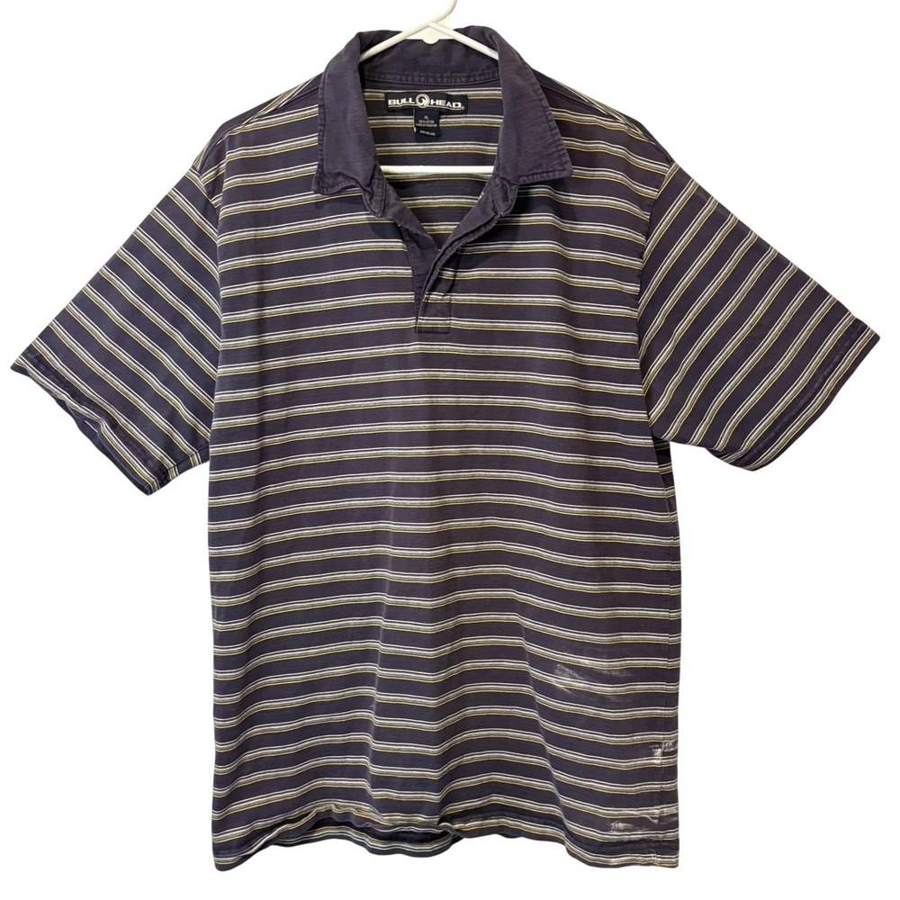 Bullhead Y2K Polo Shirt XL Navy Striped Short Sleeve 90s Grunge Billie‎ Eilish